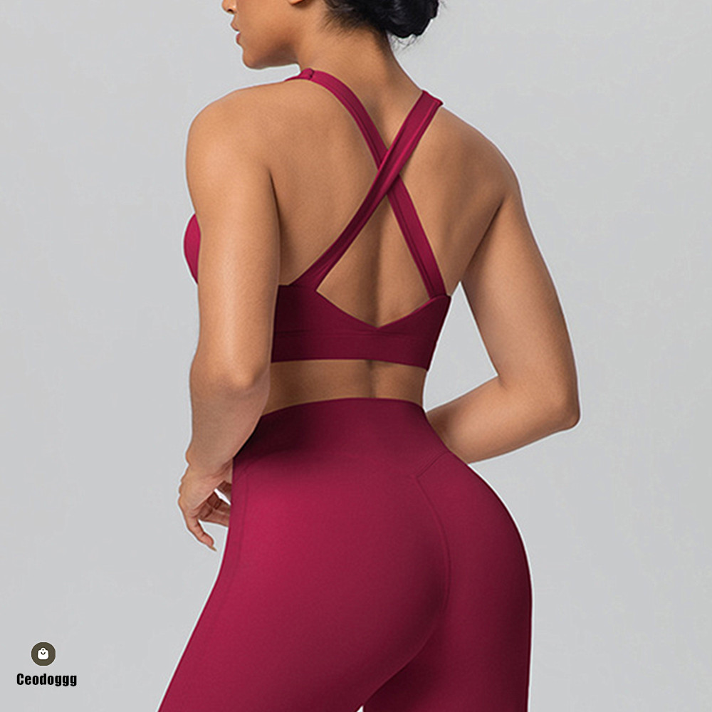 Pilates Yoga Jacket - Pad Cross Shoulder Strap Yoga Bra